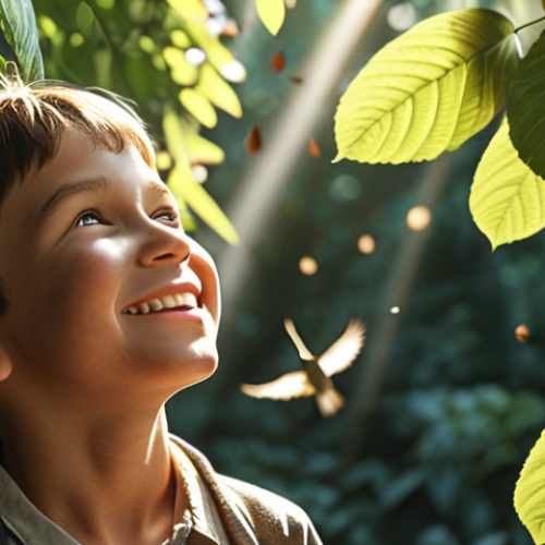 Home 11 ** A person pausing amidst a busy day to observe the beauty around them (sunlight on leaves, birds singing, a child smiling). Focus on peace and gratitude.
**