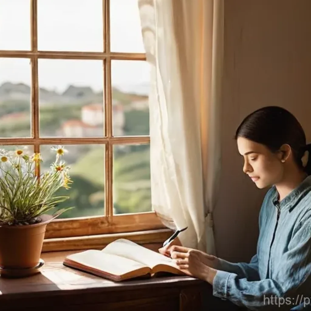 자서전적 치료법과 정신건강의 상관관계 - **Prompt 1: A Serene Moment of Narrative Healing**
A person, appearing to be in their late 20s t...