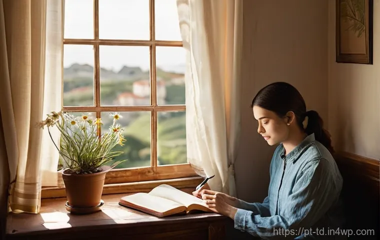 자서전적 치료법과 정신건강의 상관관계 - **Prompt 1: A Serene Moment of Narrative Healing**
A person, appearing to be in their late 20s t...